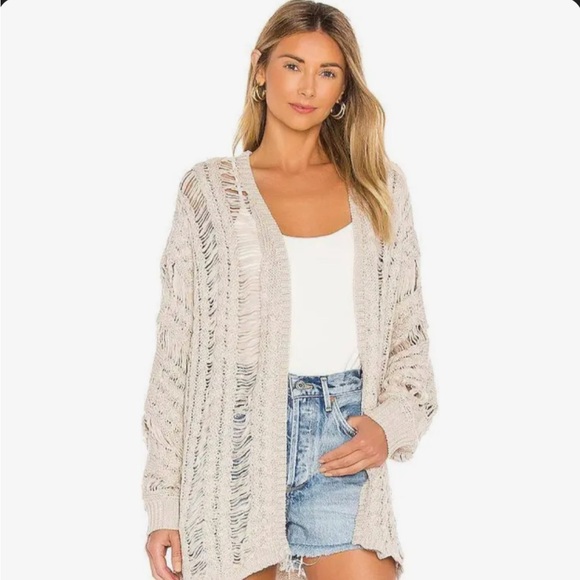 John + Jenn Sweaters - John + Jenn Open Knot Crochet Cardigan Natural Oversized Boho Chic Sweater XS